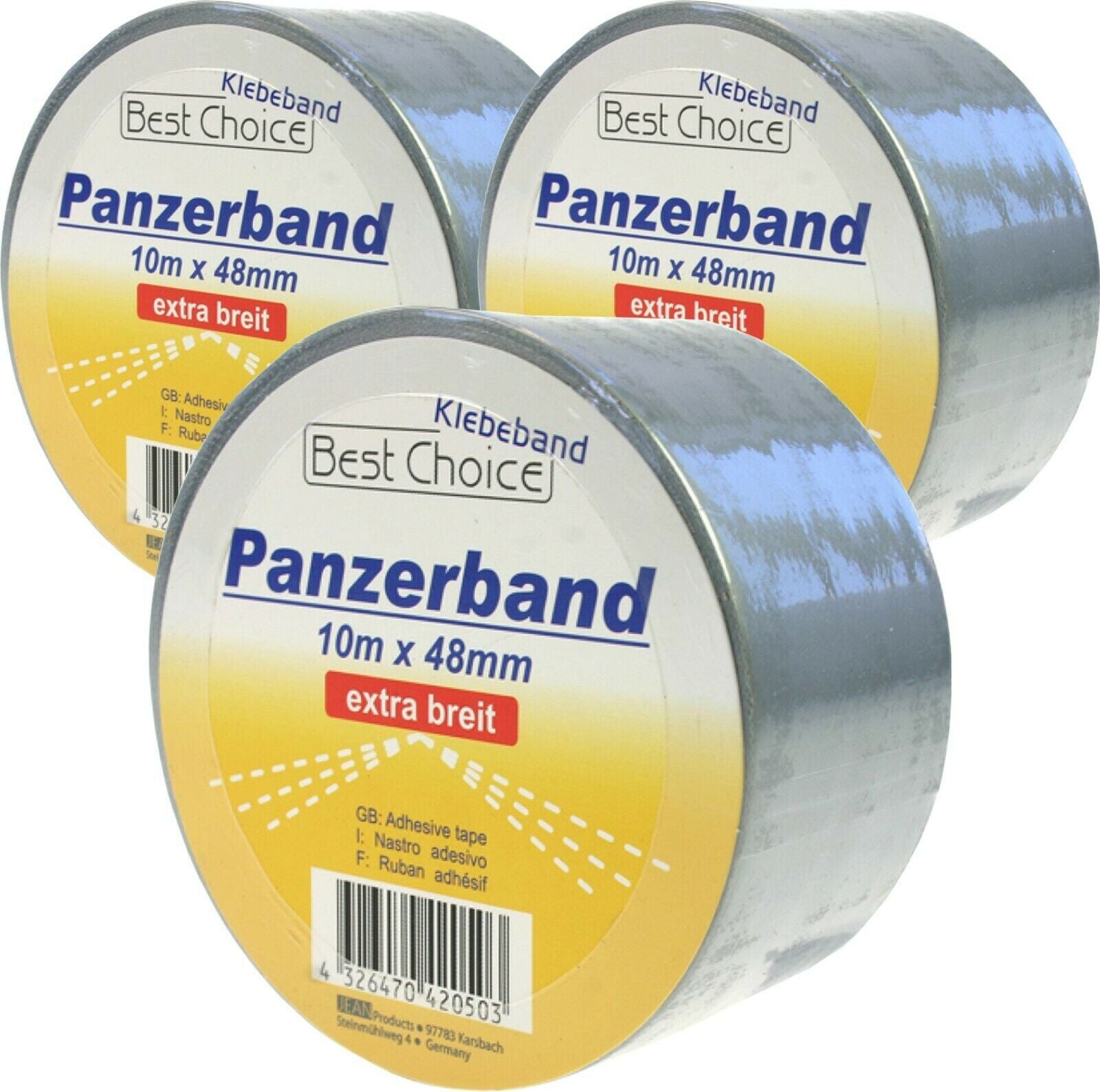 Panzertape Panzerband Klebeband Tape Gewebeband Gaffa Silber 3x 3er Set