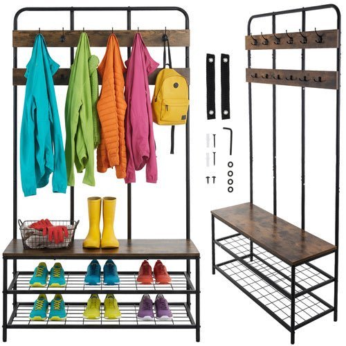 1 Standregal mit 12 Haken und Schuhregalen - Platzsparendes Design in Schwarz - Easy2sell - Deluxe