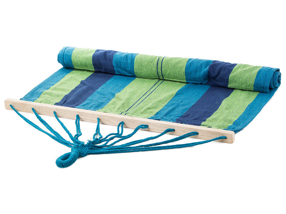 Hängematte 2 Personen 200 x 80 cm bunt mit Holzrahmen und Befestigungsschnüren