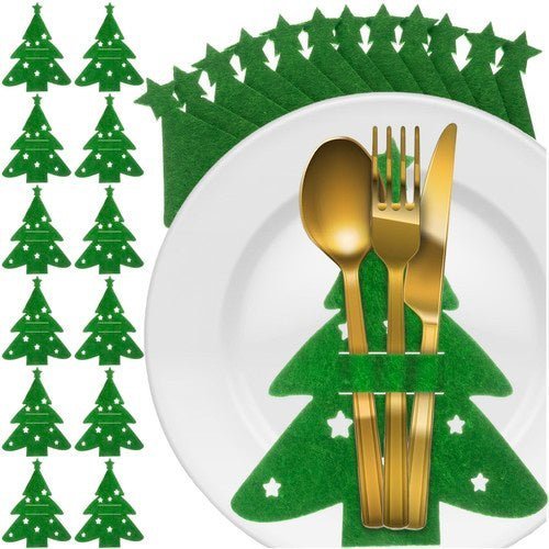 12 - tlg. Weihnachtsbesteckhüllen | Stabil und langlebig | Grün - Easy2sell - Deluxe