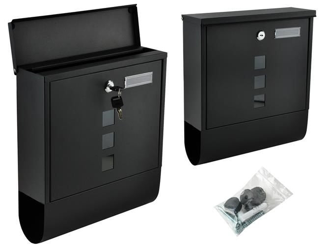 Briefkasten schwarz A4 mit Zeitungsfach verzinktes Eisen außen Wandmontage Set