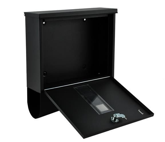 Briefkasten schwarz A4 mit Zeitungsfach verzinktes Eisen außen Wandmontage Set