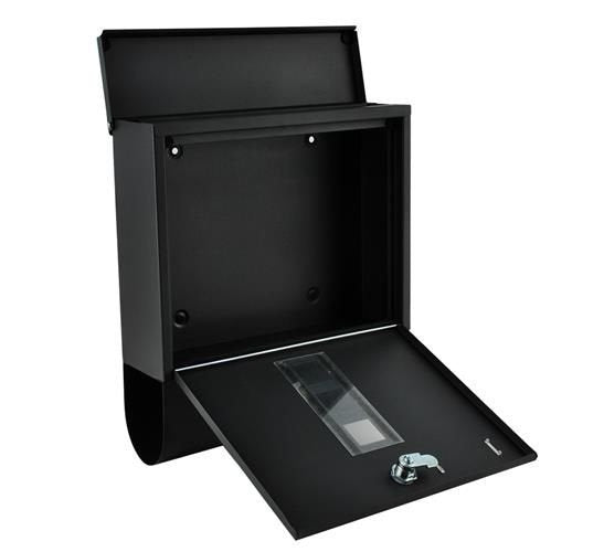 Briefkasten schwarz A4 mit Zeitungsfach verzinktes Eisen außen Wandmontage Set
