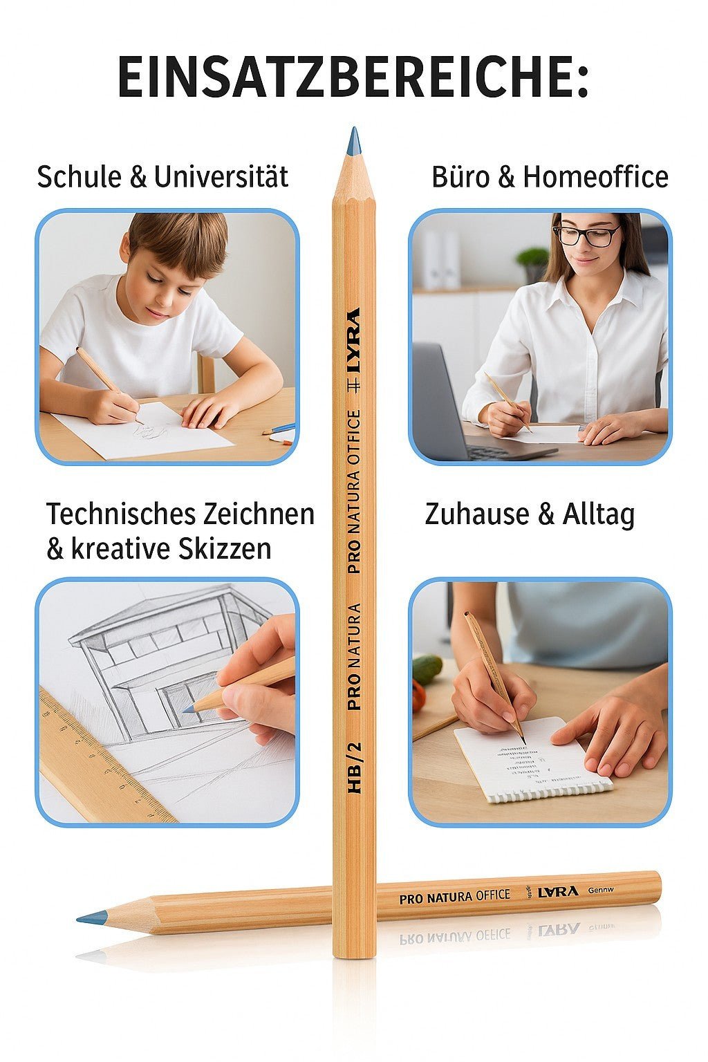 12x Bleistifte HB/2 zum Schreiben, Malen, Zeichnen für Schule & Büro aus Holz - Easy2sell - Deluxe