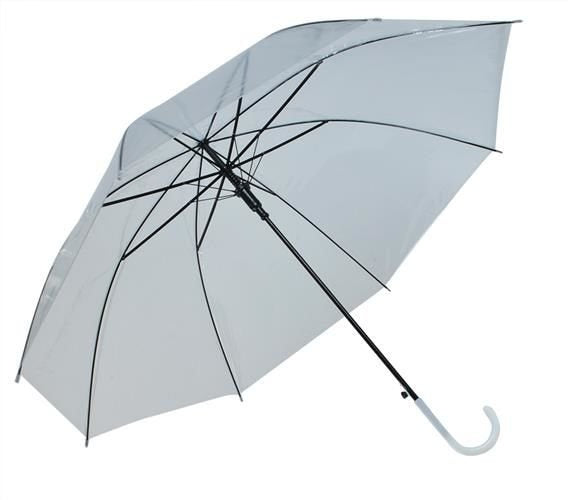 Regenschirm transparent automatisch 8 Streben PVC 220 g gebogener Griff 93 cm