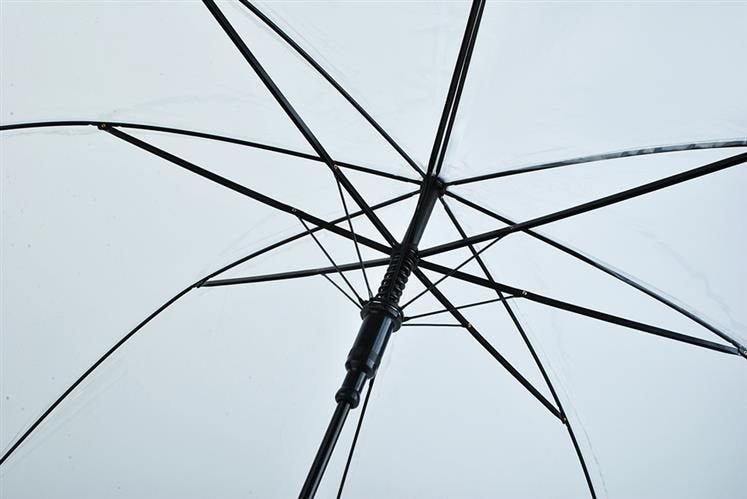 Regenschirm transparent automatisch 8 Streben PVC 220 g gebogener Griff 93 cm