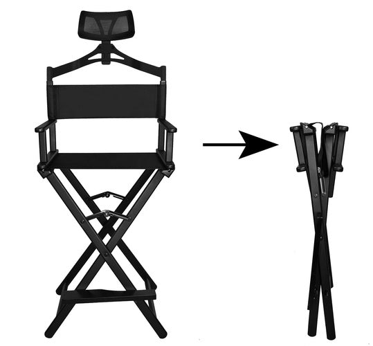 Schminkstuhl Make-up Stuhl Regiestuhl klappbar Kopfstütze Fußstütze Schwarz