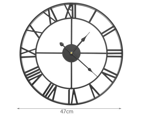 Wanduhr retro römische Ziffern schwarz 47 cm Metall skandinavisch dekorativ