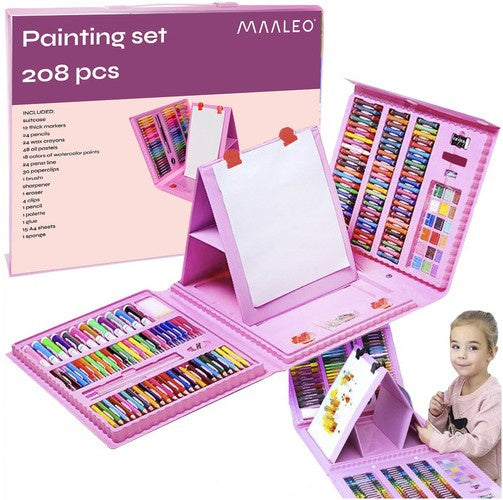 Malset Kinderkoffer 208-teilig rosa Buntstifte Marker Wachsmalstifte Set