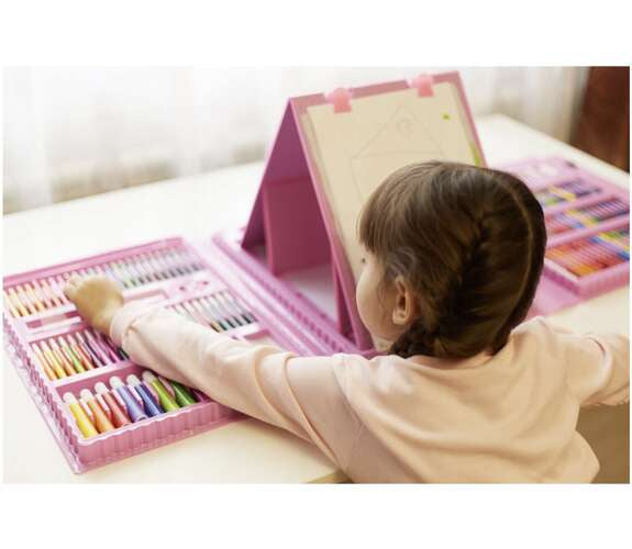 Malset Kinderkoffer 208-teilig rosa Buntstifte Marker Wachsmalstifte Set