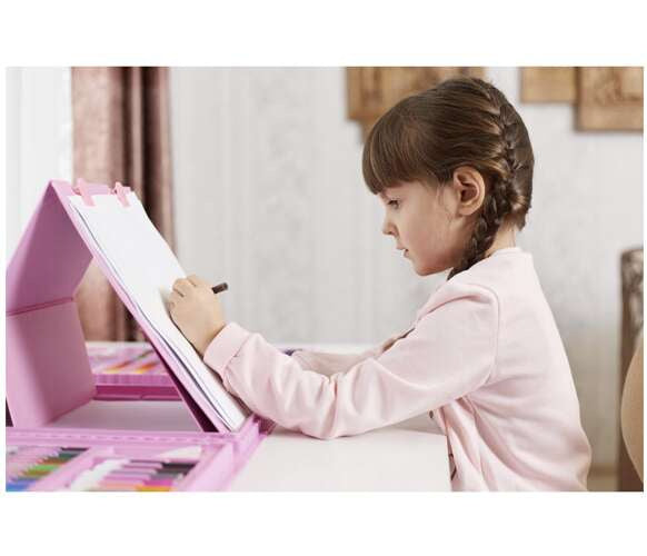 Malset Kinderkoffer 208-teilig rosa Buntstifte Marker Wachsmalstifte Set