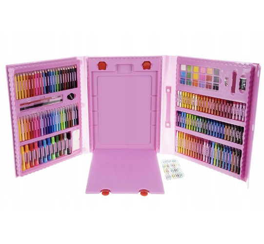 Malset Kinderkoffer 208-teilig rosa Buntstifte Marker Wachsmalstifte Set