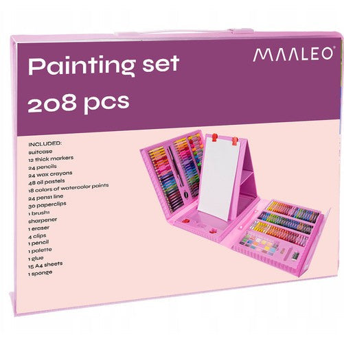 Malset Kinderkoffer 208-teilig rosa Buntstifte Marker Wachsmalstifte Set