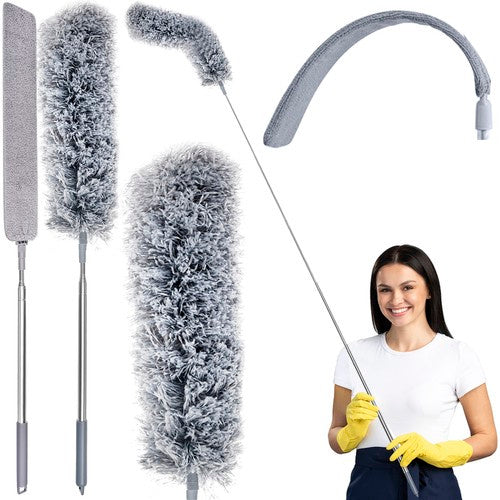 Teleskop-Staubwedel 2in1 Mikrofaser Edelstahl 84-250 cm grau/silber flexibel