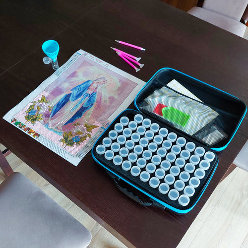 Diamantmalerei Werkzeugsatz XL Aufbewahrungskoffer 60 Gläser 29 x 19 x 7 cm Set
