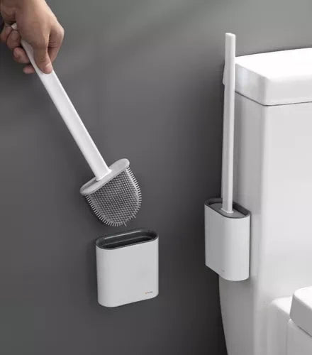 Toilettenbürste Silikon flexibel mit Halter Wandmontage weiß grau schlank TPR
