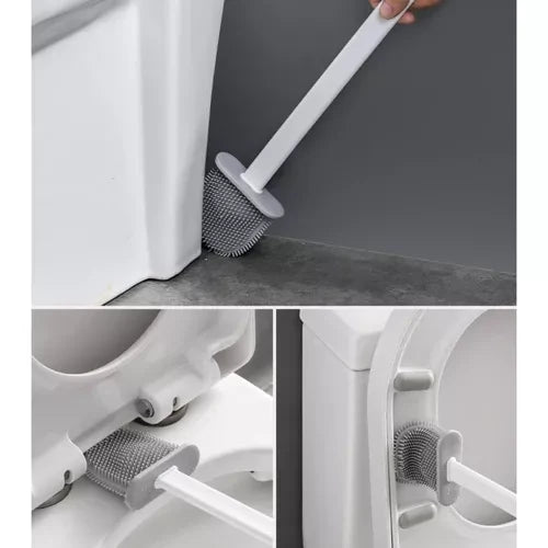 Toilettenbürste Silikon flexibel mit Halter Wandmontage weiß grau schlank TPR
