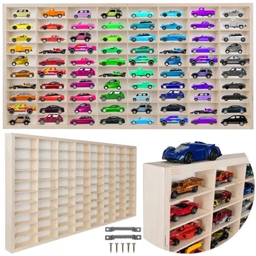 Holzregal für Spielzeugautos 80 Fächer Kiefer Sperrholz Wandmontage 78,5 cm