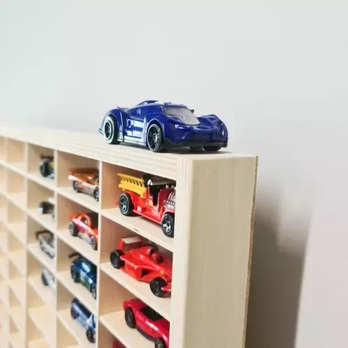 Holzregal für Spielzeugautos 80 Fächer Kiefer Sperrholz Wandmontage 78,5 cm