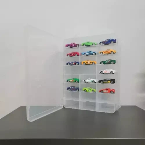 Auto-Koffer für 46 Spielzeugautos doppelseitig 46 Fächer Kunststoffbox PP klar