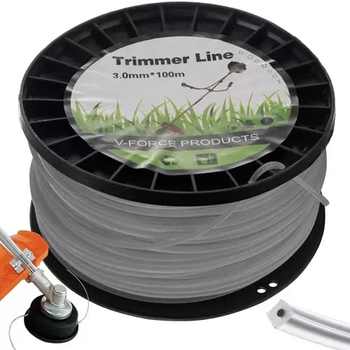 Trimmerfaden 3 mm 100 m quadratisch verstärkt Polyamid PA6 schwarz-transparent