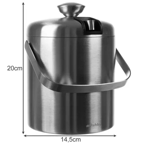 Doppelwandiger Eiskübel für Eiswürfel 1,3 Liter mit Deckel Zange Sieb Löffel Flaschenkühler-Set für Getränke Edehlstahl 21159