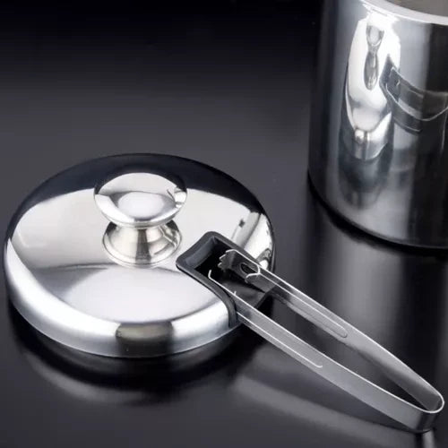 Doppelwandiger Eiskübel für Eiswürfel 1,3 Liter mit Deckel Zange Sieb Löffel Flaschenkühler-Set für Getränke Edehlstahl 21159