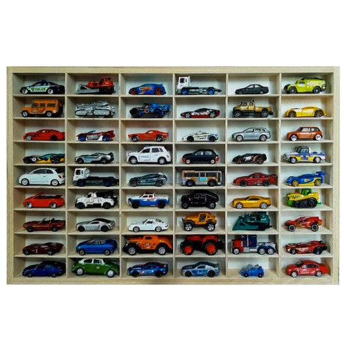KRUZZEL Sammlervitrine Holz zu 80 Fächen 78,5 x 50 x 4,5 cm - Setzkasten Holz für Ihre Sammlung - Organisation Schaukasten für Autos - Matchbox Regal - Spielzeugauto Sufbewahrung 21997, Größe:54 Fächer
