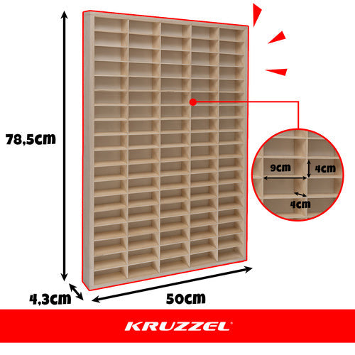 Holzregal Spielzeugautos 90 Fächer Naturholz Wandregal Organizer 78,5 x 50 cm