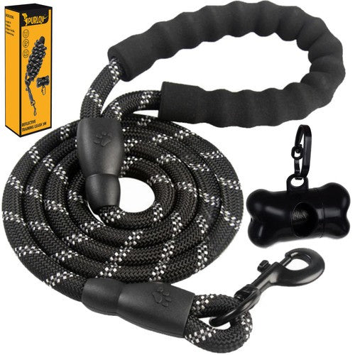 Hundeleine reflektierend 3 m schwarz Polypropylen mit Kotbeutelspender Karabiner