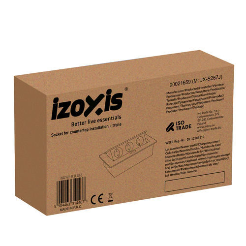Tischsteckdose versenkbar 3-fach Schuko 230V 3300W Schwarz Einbau Arbeitsplatte