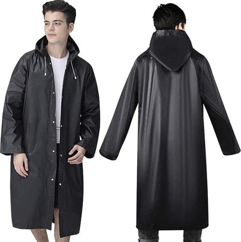 Regenmantel mit Kaputze Kordelzug Druckknöpfe Wasserdicht Lang Schwarz für Damen und Herren Einheitsgöße 21840