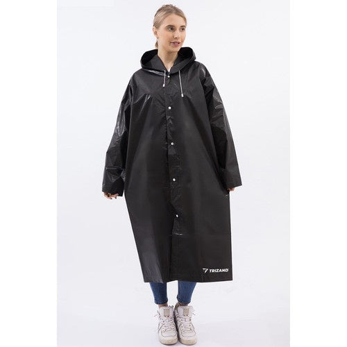 Regenmantel mit Kaputze Kordelzug Druckknöpfe Wasserdicht Lang Schwarz für Damen und Herren Einheitsgöße 21840