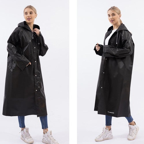 Regenmantel mit Kaputze Kordelzug Druckknöpfe Wasserdicht Lang Schwarz für Damen und Herren Einheitsgöße 21840
