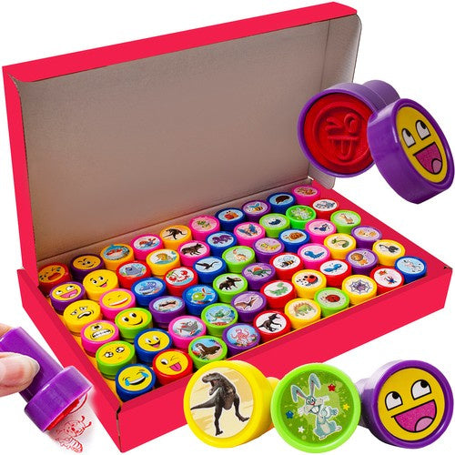 Stempelset Kinder 60 Stück 6 Farben Tiere Smileys Bastelset mit Motiven Set