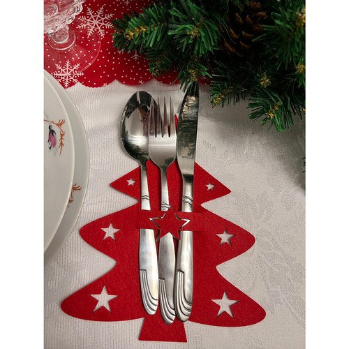 Bestecktasche Besteckhalter Tannenbaum Weihnachten Tischdeko Rot Filz 12 Stück 22304