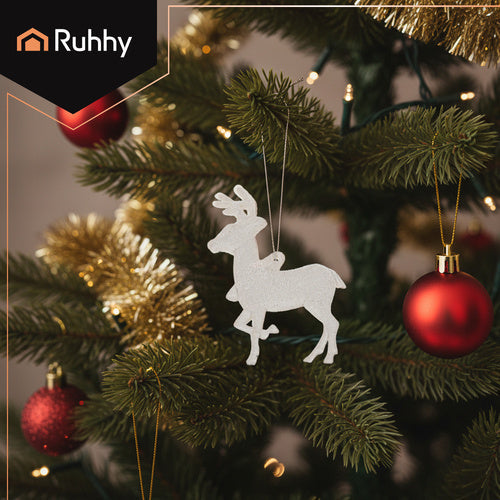 Weihnachtsbaum Anhänger mit Schnur Rentier Baumschmuck Weiß 9 Stück 22517