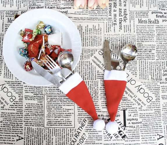 Besteckhüllen Bestecktasche Besteckhalter Weihnachtsmannmütze Weihnachtstischdekoration x12 22303