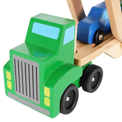 Autotransporter aus Holz mit 4 Autos faltbarem Anhänger Set für Kinder Spielzeug