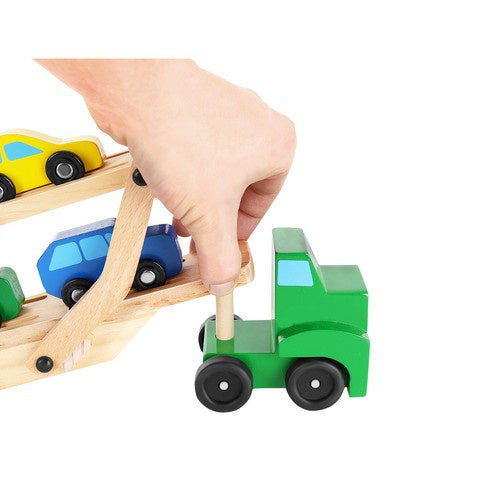 Autotransporter aus Holz mit 4 Autos faltbarem Anhänger Set für Kinder Spielzeug