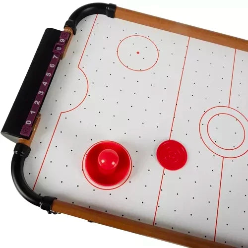 Airhockeytisch Kinder Mini Tischspiel Holz Kunststoff Filz 31x56x9,5 cm 8xAA
