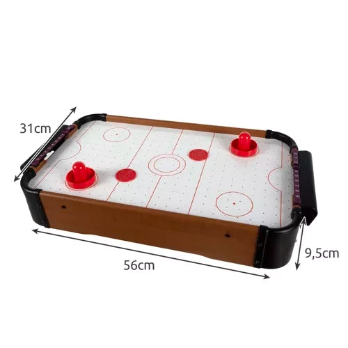 Airhockeytisch Kinder Mini Tischspiel Holz Kunststoff Filz 31x56x9,5 cm 8xAA