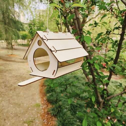 Vogelfutterhaus Holz DIY Bausatz Set zum Bemalen mit 12 Farben und 2 Pinseln