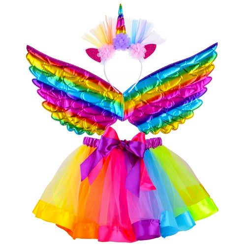 Kostüm Einhorn Haarreif Flügel Tutu Rock Regenbogen Einheitsgröße Set 22962