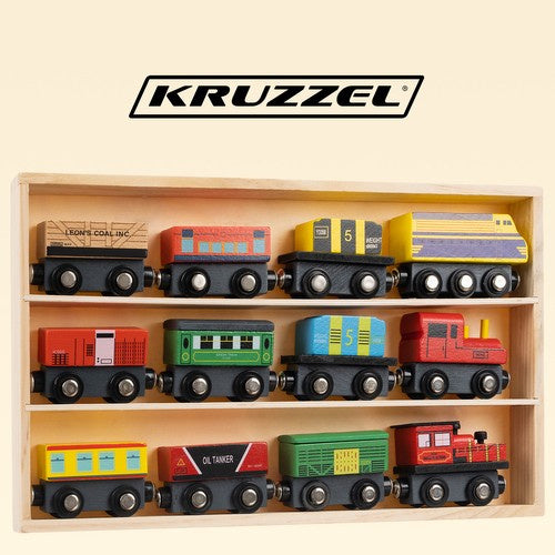 Holzeisenbahn Magnetbahn Holz Zugset 3 Lokomotiven 9 Waggons Organizer Regal