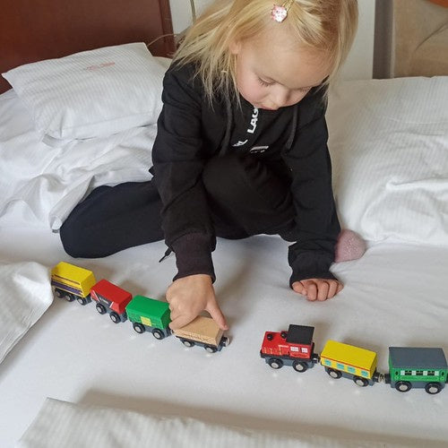 Holzeisenbahn Magnetbahn Holz Zugset 3 Lokomotiven 9 Waggons Organizer Regal