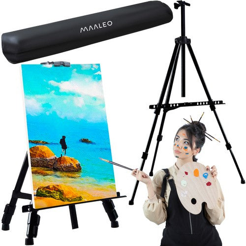 Staffelei schwarz 77-160 cm verstellbar Metall A-förmig mit Hülle für Leinwand