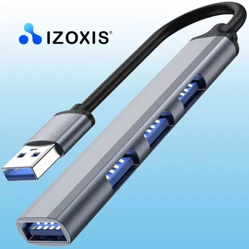 USB-Hub 4 Port 1x USB 3.0 3x USB 2.0 Aluminium Adapter Plug and Play Kompakt Grau