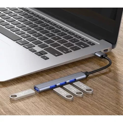 USB-Hub 4 Port 1x USB 3.0 3x USB 2.0 Aluminium Adapter Plug and Play Kompakt Grau