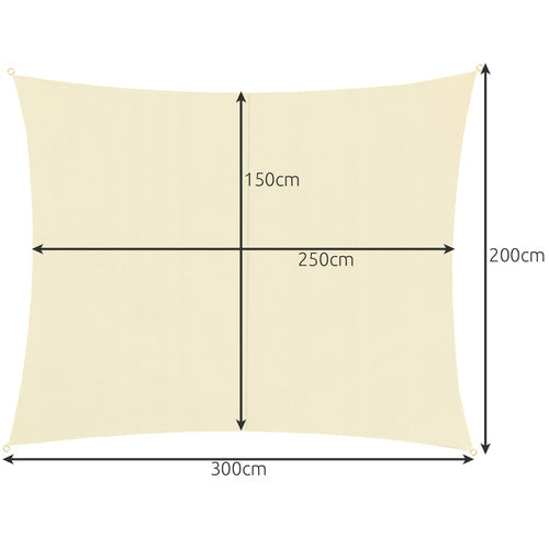 Sonnensegel Rechteckig 3x2 m für zuverlässigen Sonnenschutz Wasserdicht inkl. Befestigung Garten Strand Camping 23163, Farbe:Beige